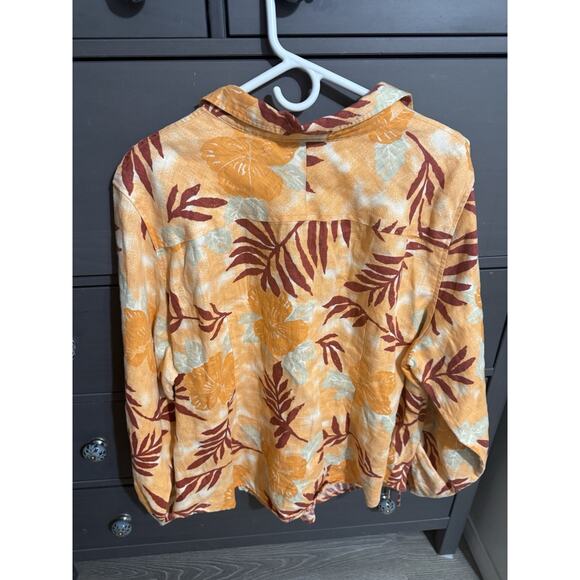 John Paul Richard Uniform Womens Plus 2XL 100% Linen Button Down Floral Blouse - Picture 7 of 7